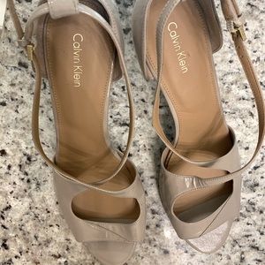 Calvin Klein nude heels with gold trim